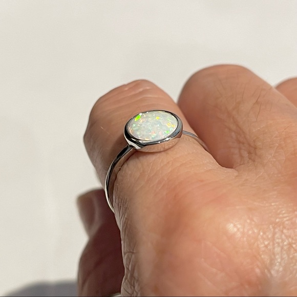 ⭐️TOP SELLER⭐️ Sterling Silver White Lab Opal Ring, Silver Rings, Stone Ring - Picture 4 of 14